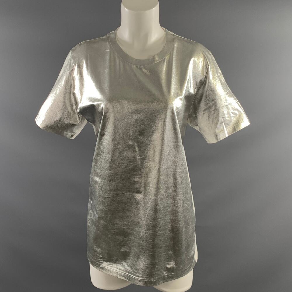 MM6 MAISON MARGIELA Size XS Silver White Cotton Metallic T Shirt Womens